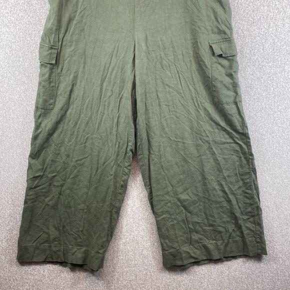 Jessica Simpson wide leg pull on cargo trouser pants XL olive green linen blend - Picture 4 of 11
